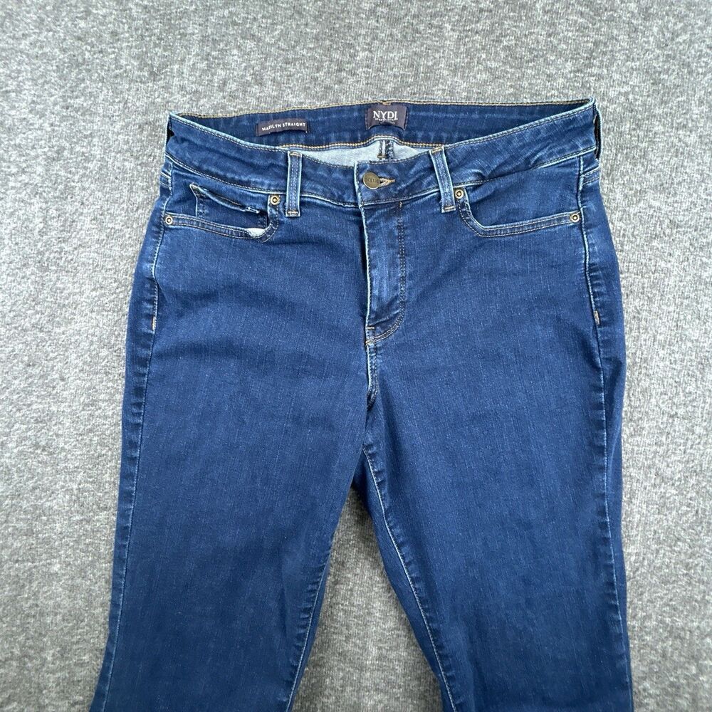 NYDJ Marilyn Straight Leg Dark Blue Denim Jeans Womens Size 12 Petite 31x31 Lift - Picture 2 of 12